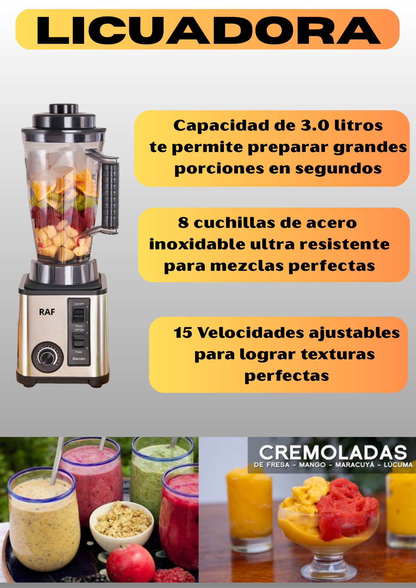 LICUADORA 3 EN 1 MARCA RAF