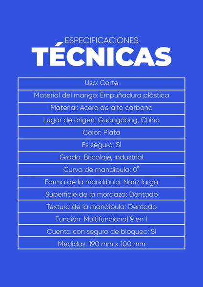 ALICATE PELACABLES MULTIFUNCIÓN 9 EN 1