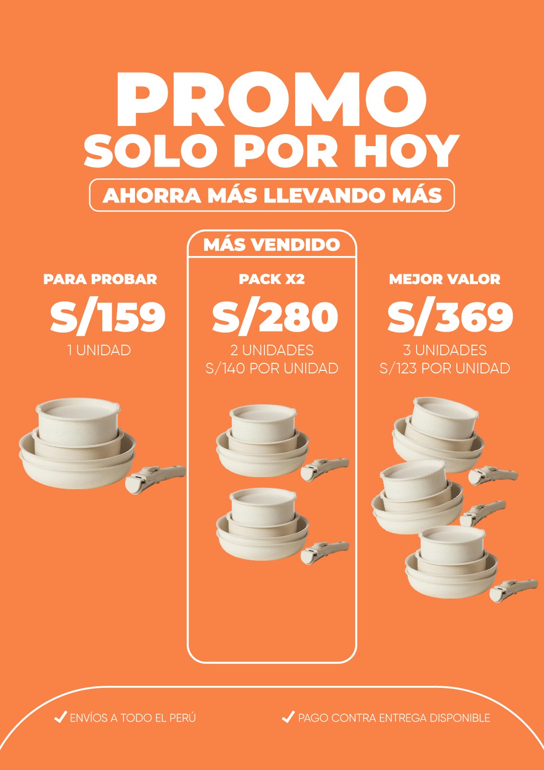SET DE OLLAS CON MANGO DESMONTABLE