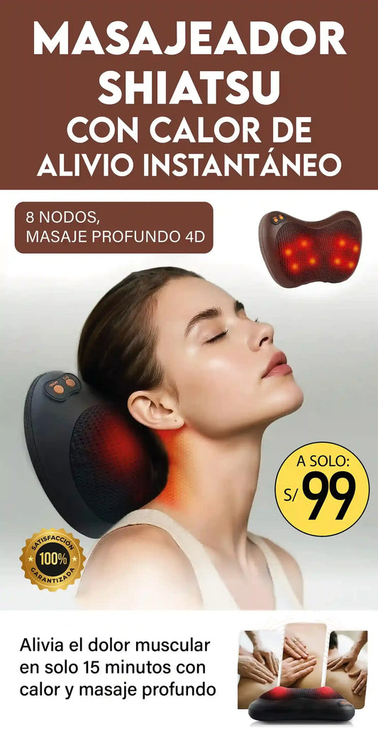 MASAJEADOR SHIATSU CON CALOR DE ALIVIO INSTANTANEO